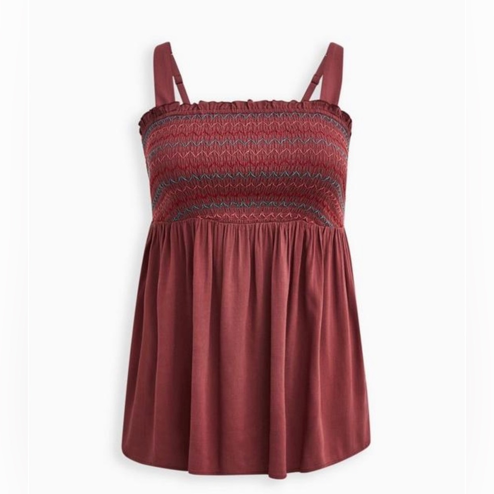 Torrid Smocked Babydoll Tank, Dusty Red, Size 0 L/12
